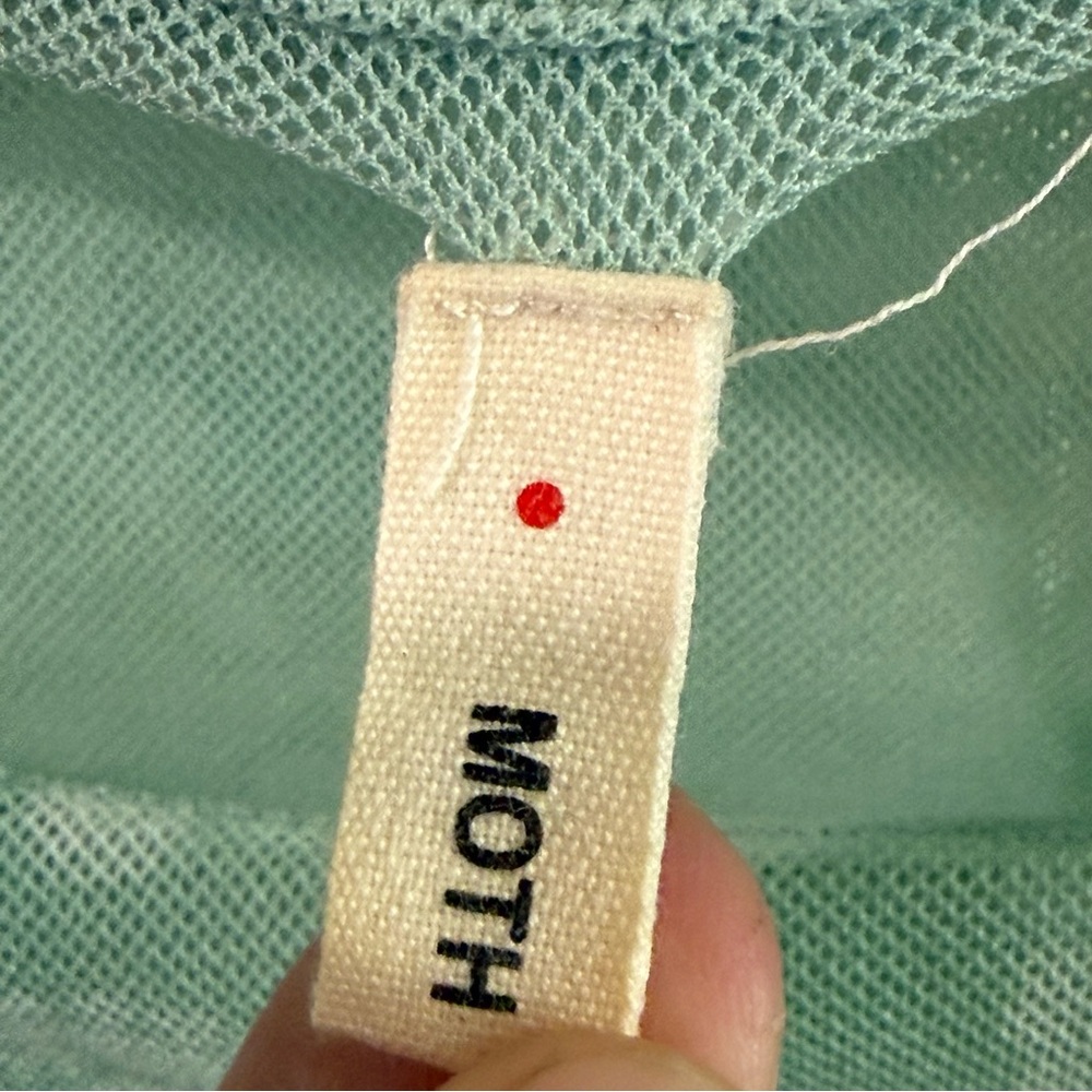 Moth Sheer Mesh Floral Top Womens Small Green Ruched Tie Long Sleeve - Picture 5 of 10
